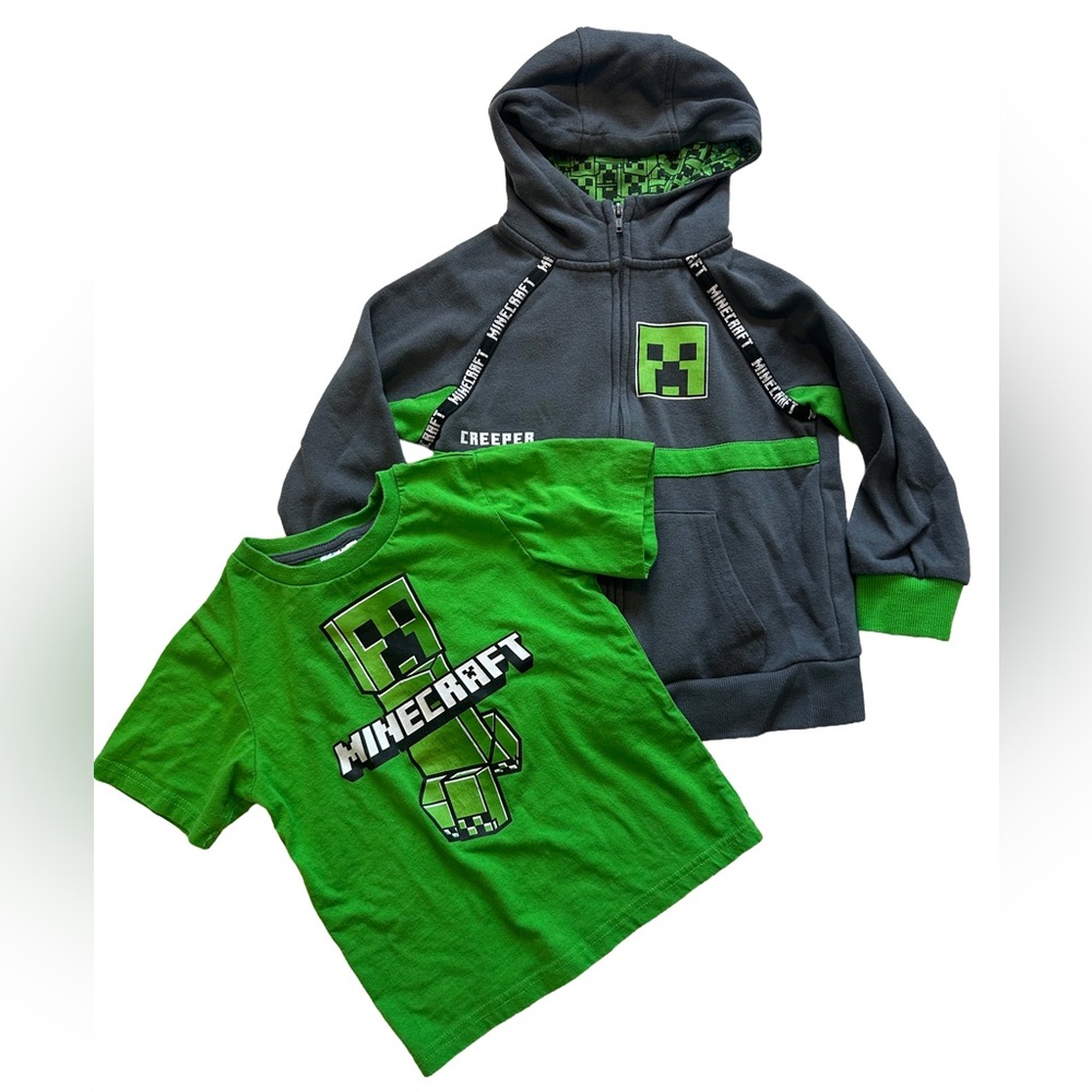 Minecraft Kids Green and Gray Hoodie & T-Shirt Set